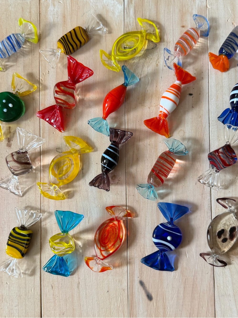20pc Vintage Art Glass Candy Lot Hand Blown Wrapped Candy Multicolor Figurines